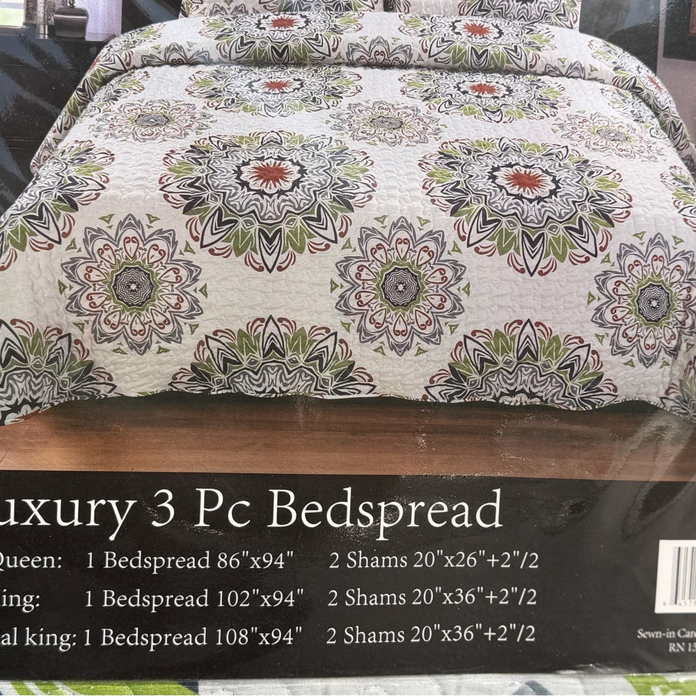 Luxury Bedspread 3 Piece king Size geometric Decor Bedding Set white black green - Picture 3 of 3